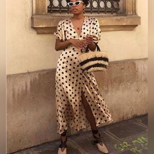 Zara polka dot wrap maxi dress